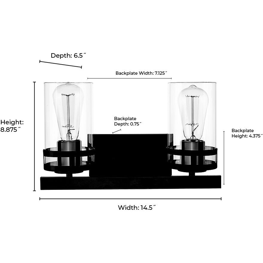 Lunden 2 Light 14.5 inch Matte Black Bathroom Vanity Light Wall Light